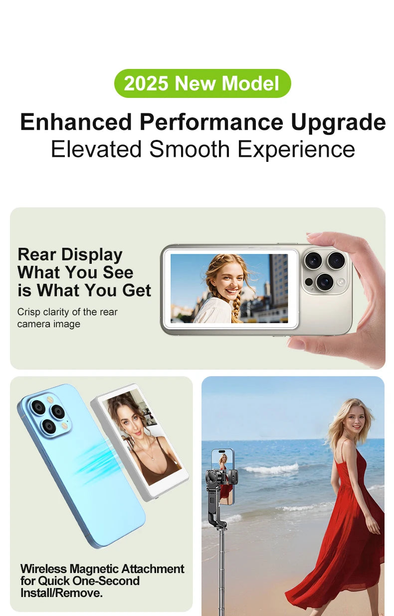 Magnetic Phone Monitor – Real-Time Selfie & Rear Camera for 4K Streaming