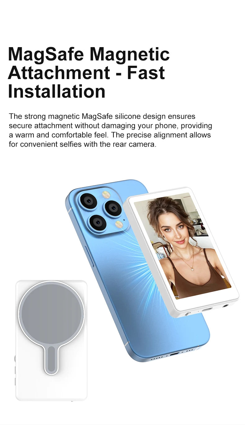 Magnetic Phone Monitor – Real-Time Selfie & Rear Camera for 4K Streaming